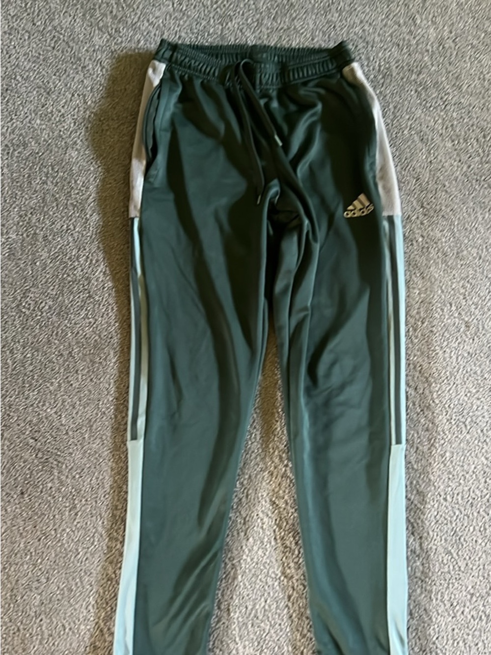 adidas Dark Green Track Joggers with Light Green Stripes